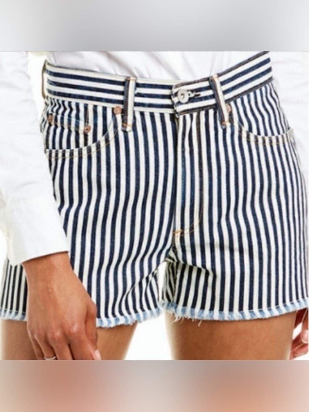 Rag & Bone Navy and White Striped Justine Denim Shorts, NWT
